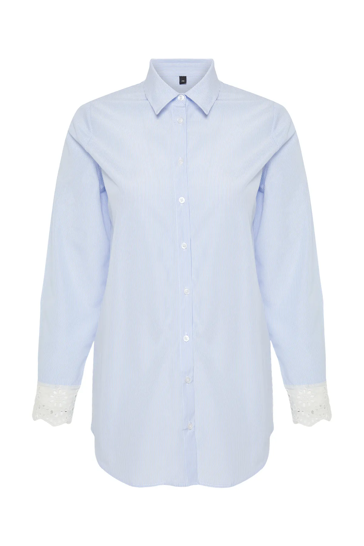 Trendyol Modest  Blaues Hemd aus gewebter Baumwollmischung mit Stickereidetail TCTSS24TG00006