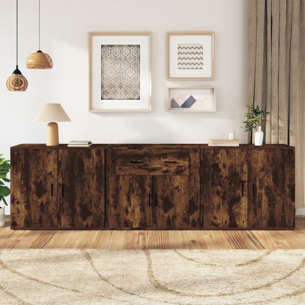 vidaXL Sideboard Sideboards 3 Stk. Räuchereiche Holzwerkstoff (3 St)