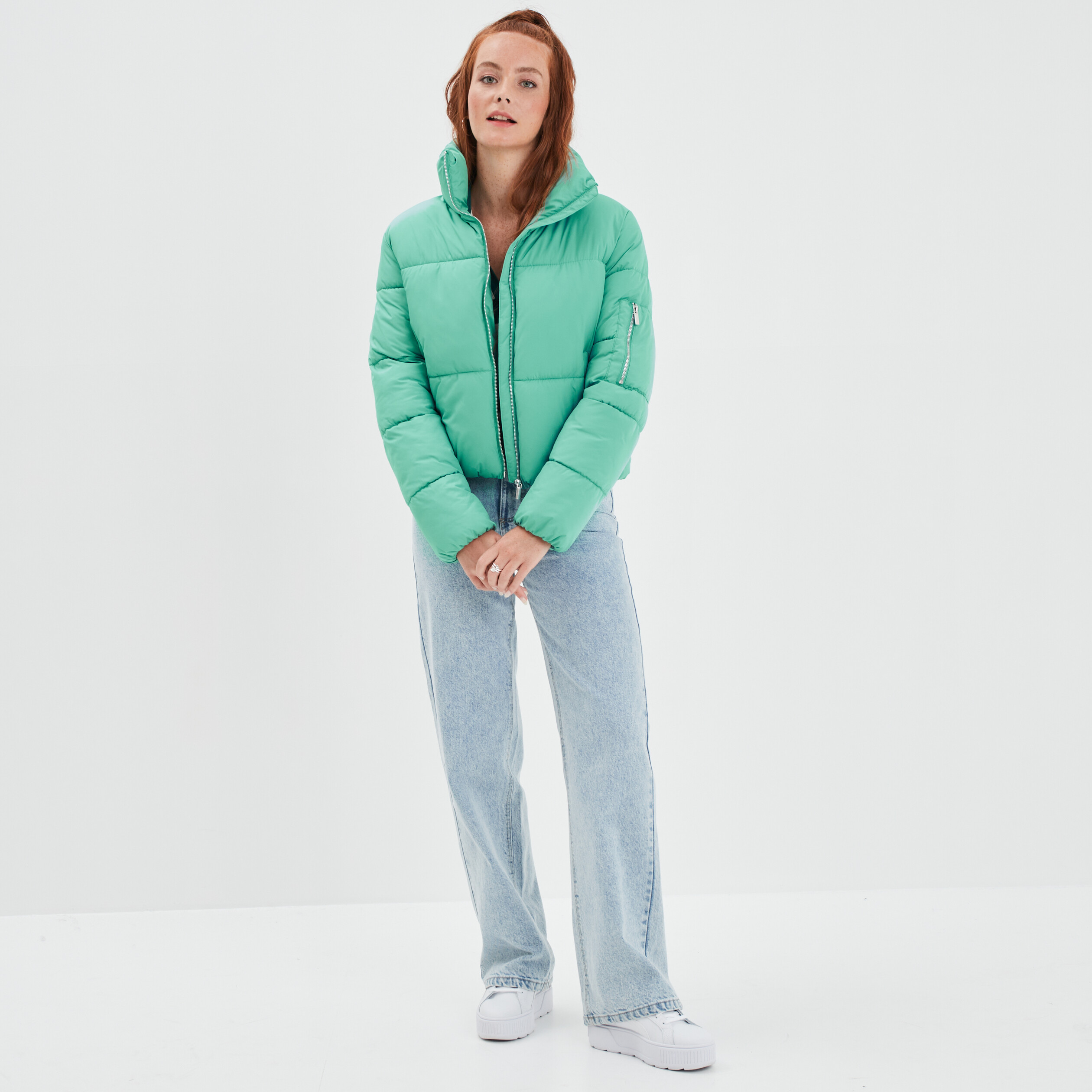 Doudoune courte à col montant vert femme | La Halle