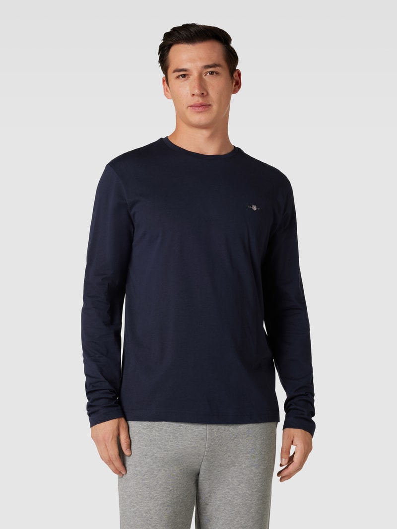 Regular Fit Longsleeve mit Label-Stitching in marineblau