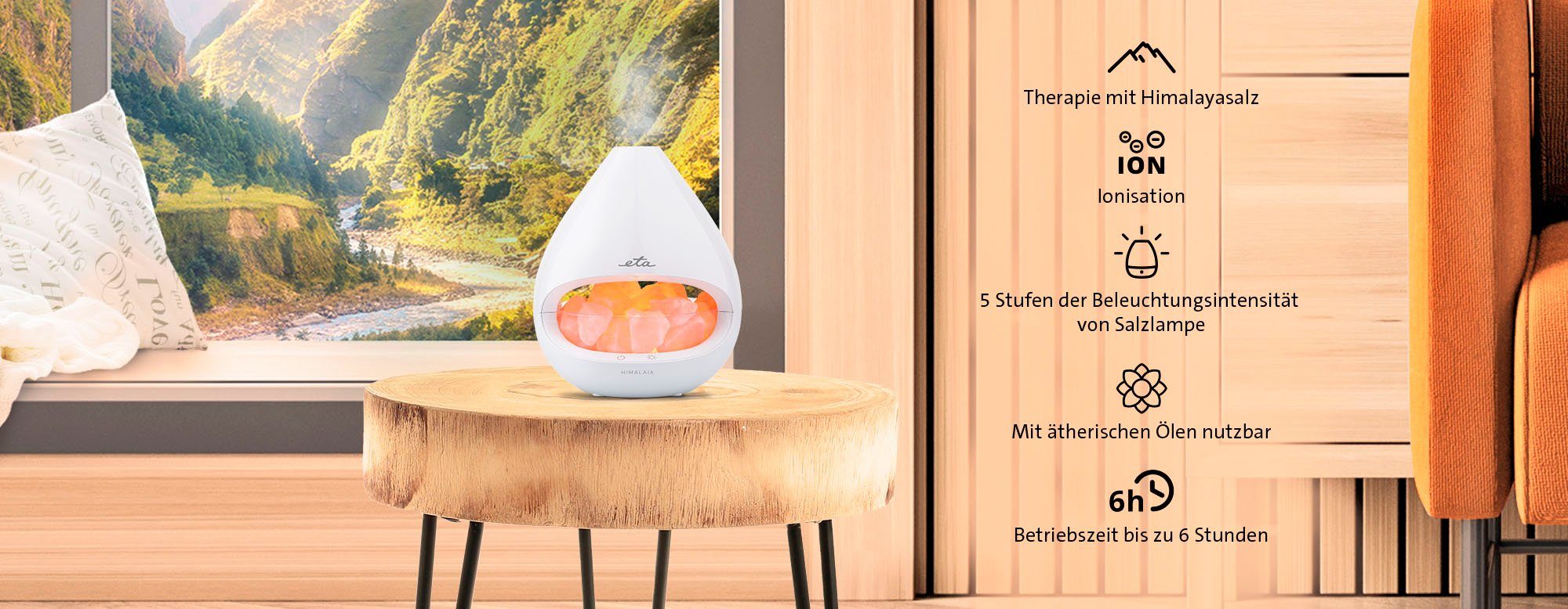 eta Diffuser Himalaia, ETA563490000 Aroma Diffuser, 0,16 l Wassertank, mit Himalayasalz und Ionisation