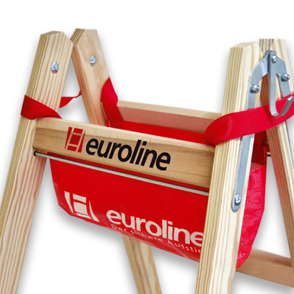 Bauzaunwelt Euroline Holz Stufenstehleiter mit Comfort-Stufen mit Werkzeugablage 2x5 Stufen