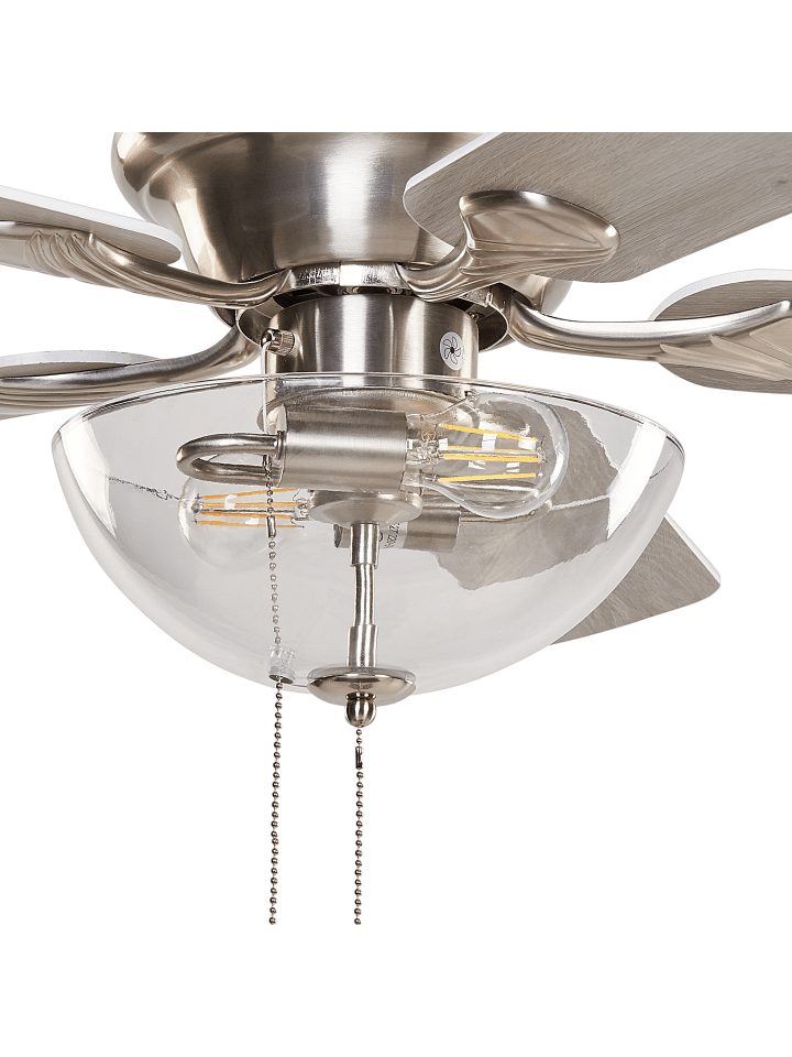 Beliani Deckenventilator mit Licht SIRAMA in Silber/Heller Holzfarbton günstig kaufen onesize