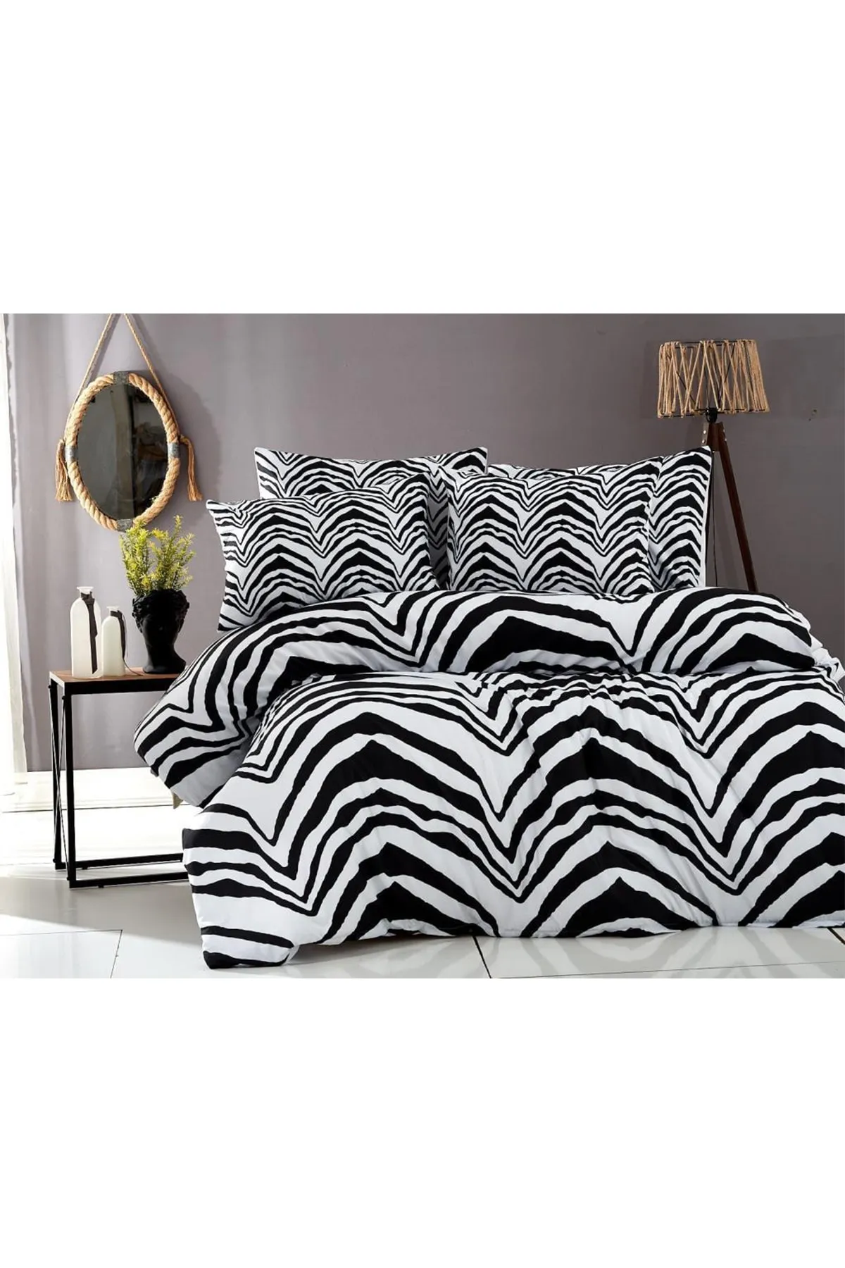 Çeyiz Diyarı  Zebra-Doppelbettbezug-Set Schwarz Weiß