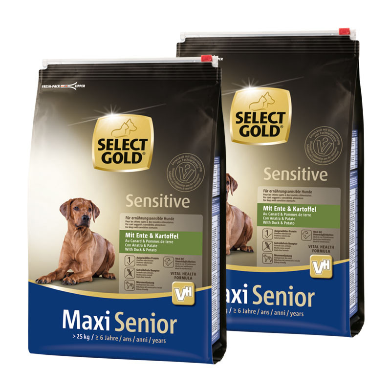 SELECT GOLD Hundetrockenfutter SELECT GOLD Sensitive Senior Maxi Ente & Kartoffel 2x4 kg