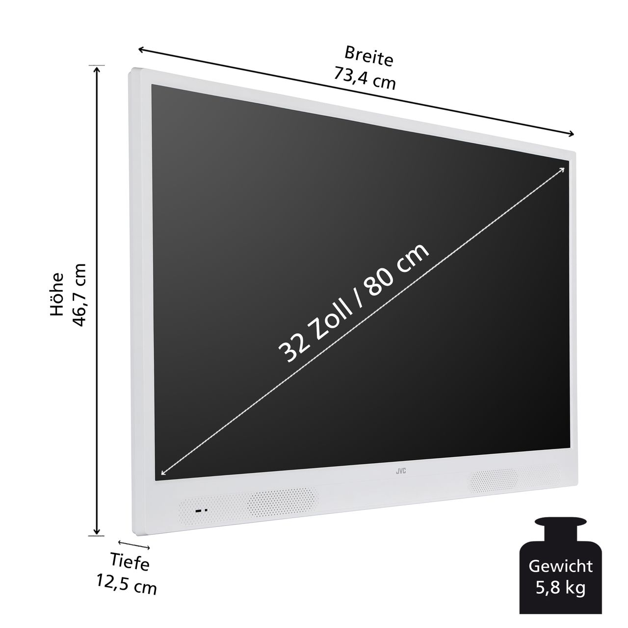 JVC LT-32VHP256W 32 Zoll Fernseher tragbar (HD Smart TV, Triple-Tuner, Bluetooth) inkl. 6 Monate HD