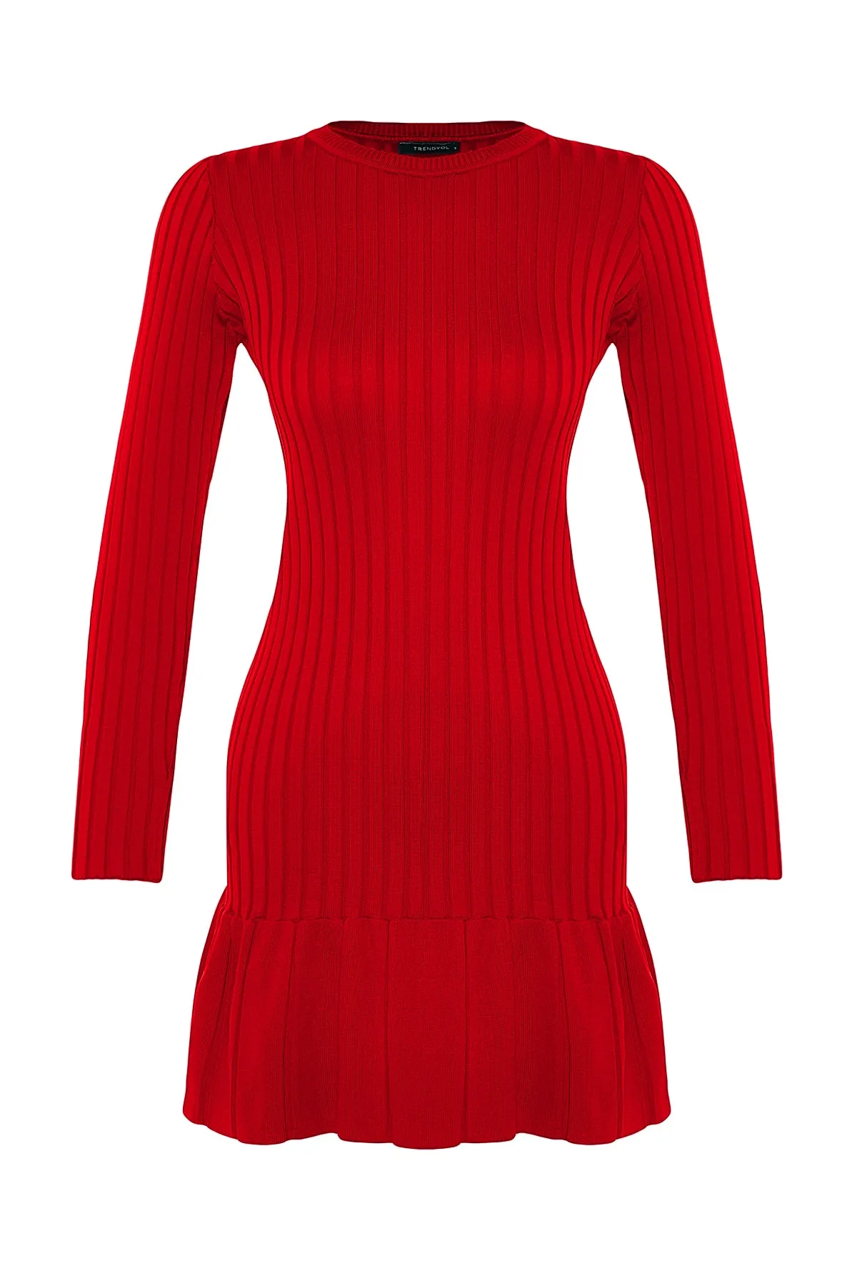 Trendyol Collection  Rotes Mini-Strickkleid mit Rundhalsausschnitt TWOAW24EL00013