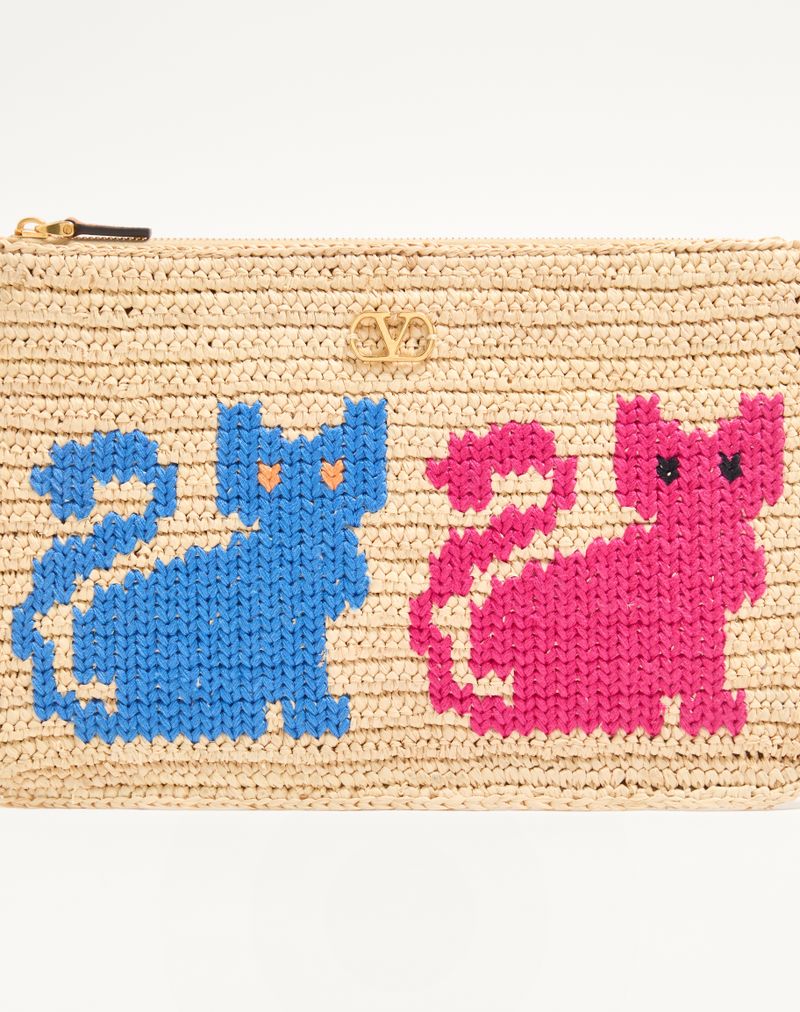 Raffiachat Raffia Clutch Tas met Borduurwerk