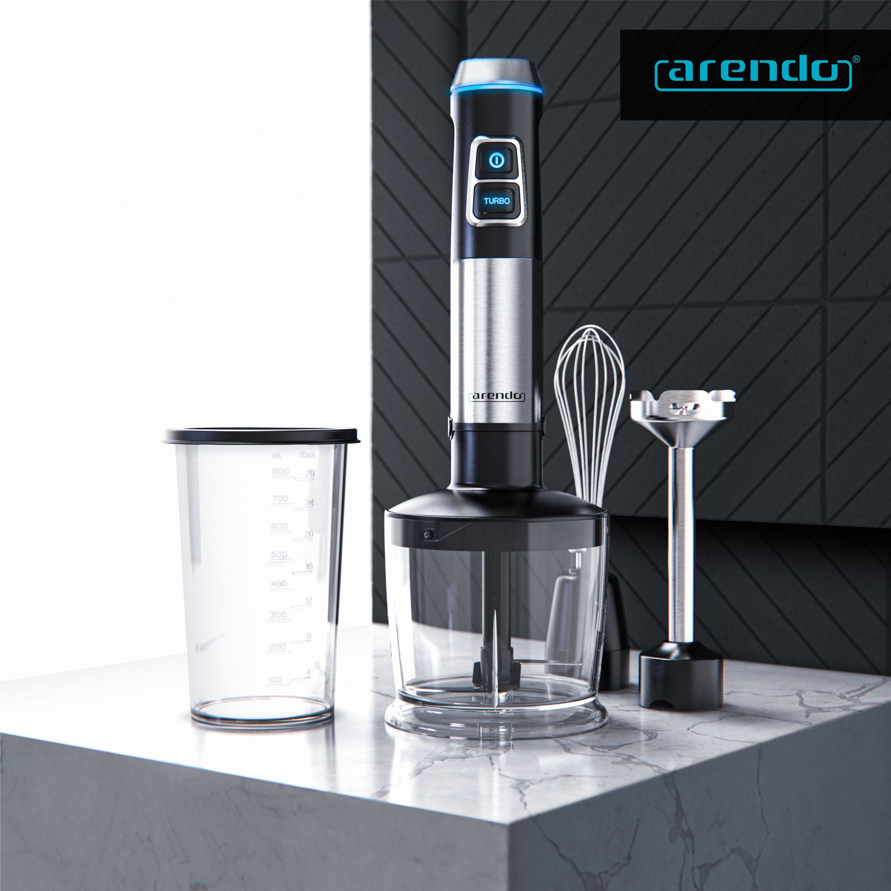 Arendo Stabmixer, 1200 W, Stabmixer Edelstahl Set - Pürierstab - stufenlose Geschwindigkeit