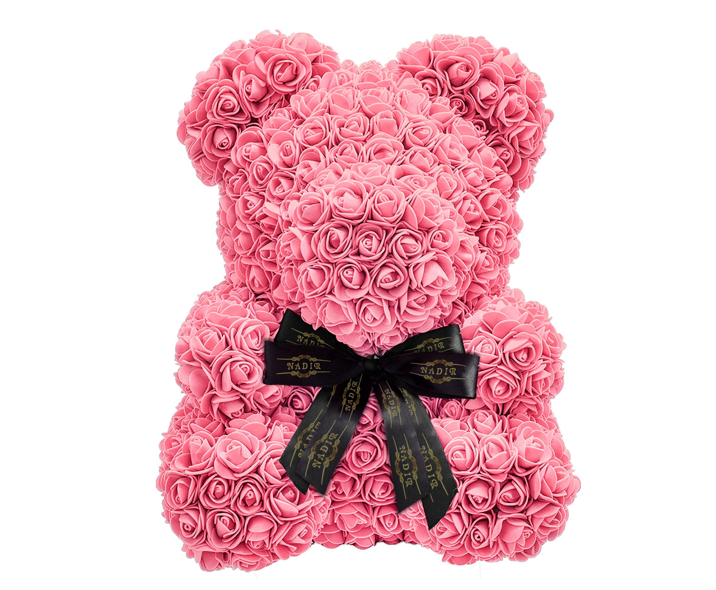 Kunstblume Rosenbär 40 cm inkl. Geschenkbox mit Schleife - Geschenk für Freundin Jahrestag Geburtstag Hochzeit, NADIR, Größe: 40 cm, inklusive Geschenkbox