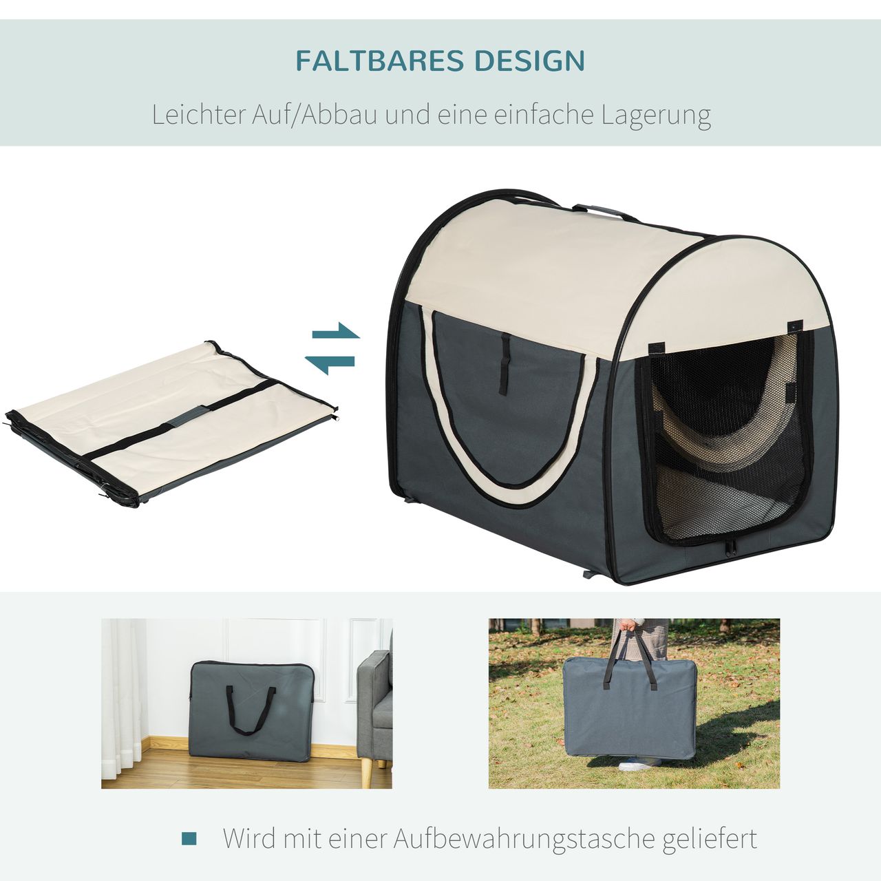 PawHut Hundebox Haustierrucksack mit Kissen faltbar Dunkelgrau 70 x 51 x 59 cm