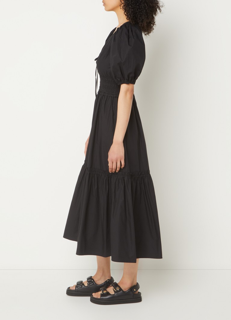 Rochie-tunică midi Ganni din bumbac organic, cu mâneci bufante.