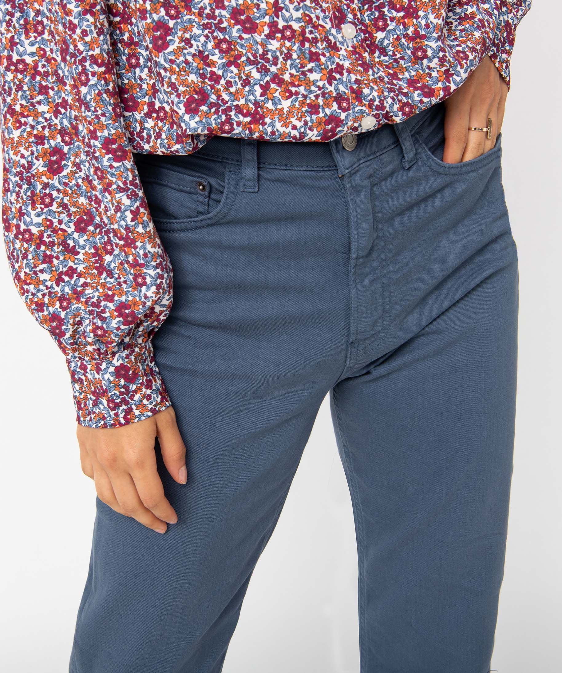 Jean femme large avec finitions franges longueur 7/8ème bleu | GEMO