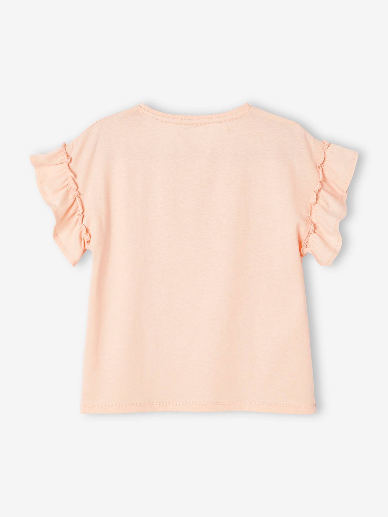 T-shirt à message en encre gonflante fille manches courtes volantées rose pâle