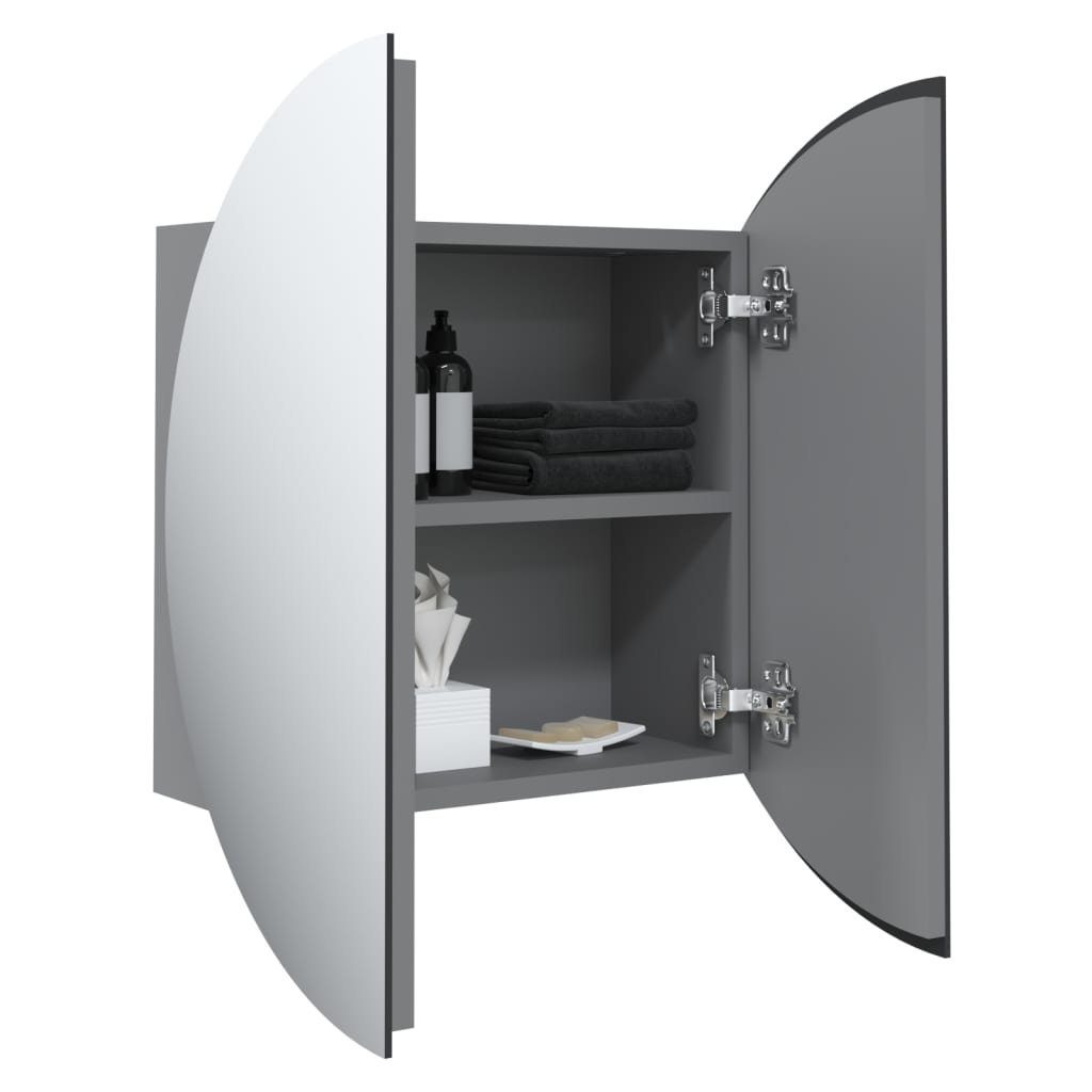 vidaXL Badezimmerspiegelschrank Badezimmerschrank mit Rundem Spiegel & LED Grau 40x40x17,5 cm (1-St)