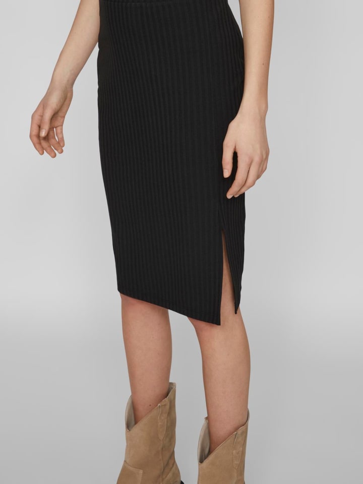 Vila Gerippter Jersey Bleistift Rock High Waist Midi Skirt in Schwarz günstig kaufen