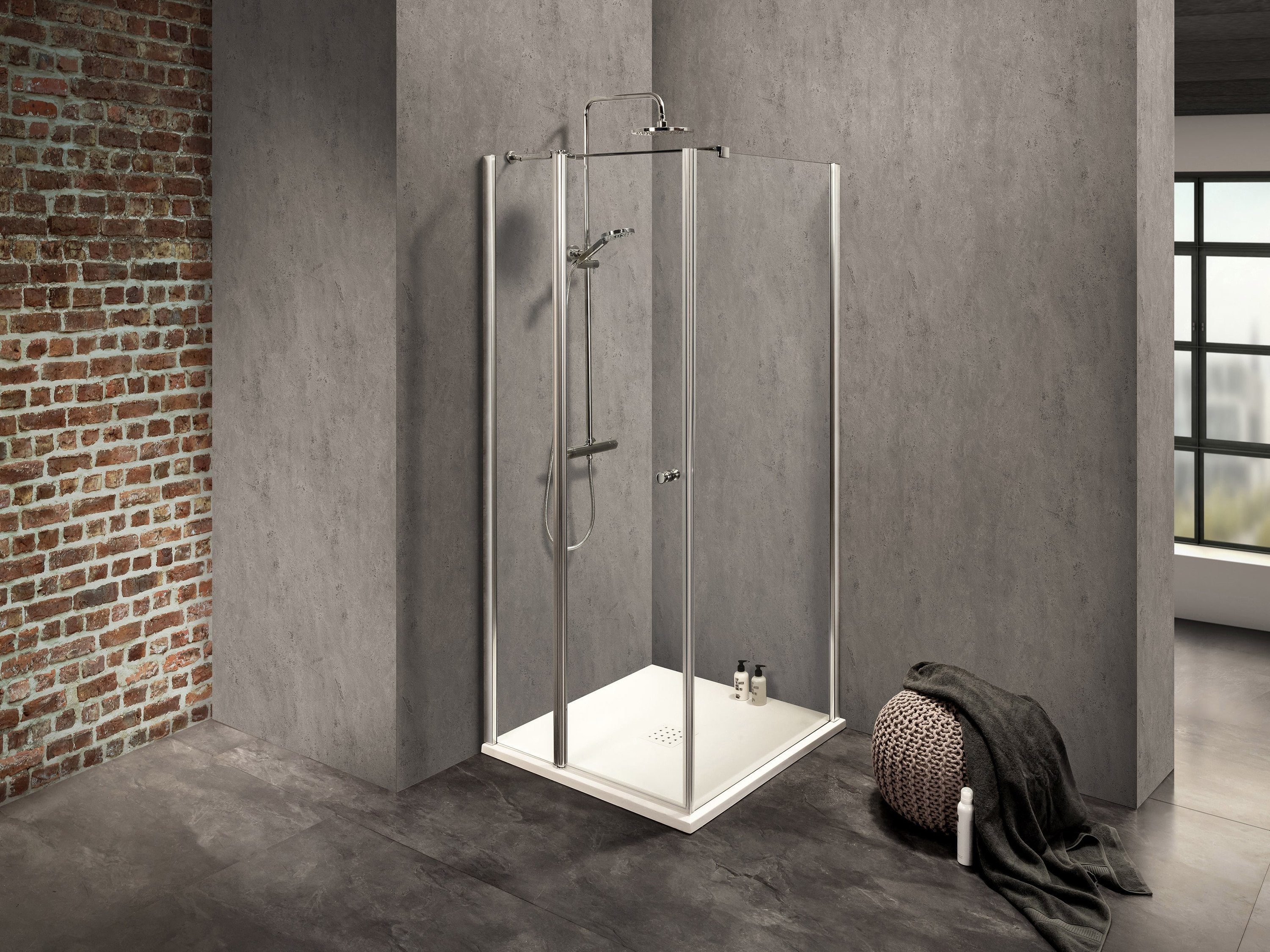 Dusbad Eckdusche Dusche Dusbad Vital 2 Drehtür an Festteil links + Duschwand rechts, BxT: 97x105 cm, ESG-Glas