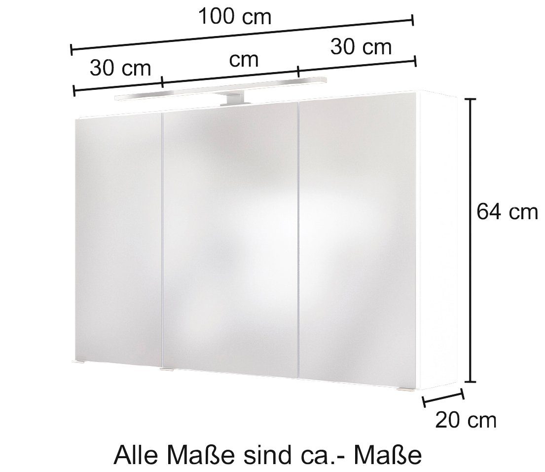 HELD MÖBEL Spiegelschrank Baabe Breite 100 cm, mit 3D-Effekt, dank 3 Spiegeltüren