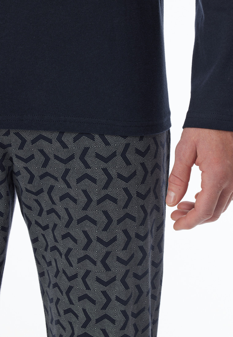Schlafanzug lang Bündchen nachtblau - Casual Essentials