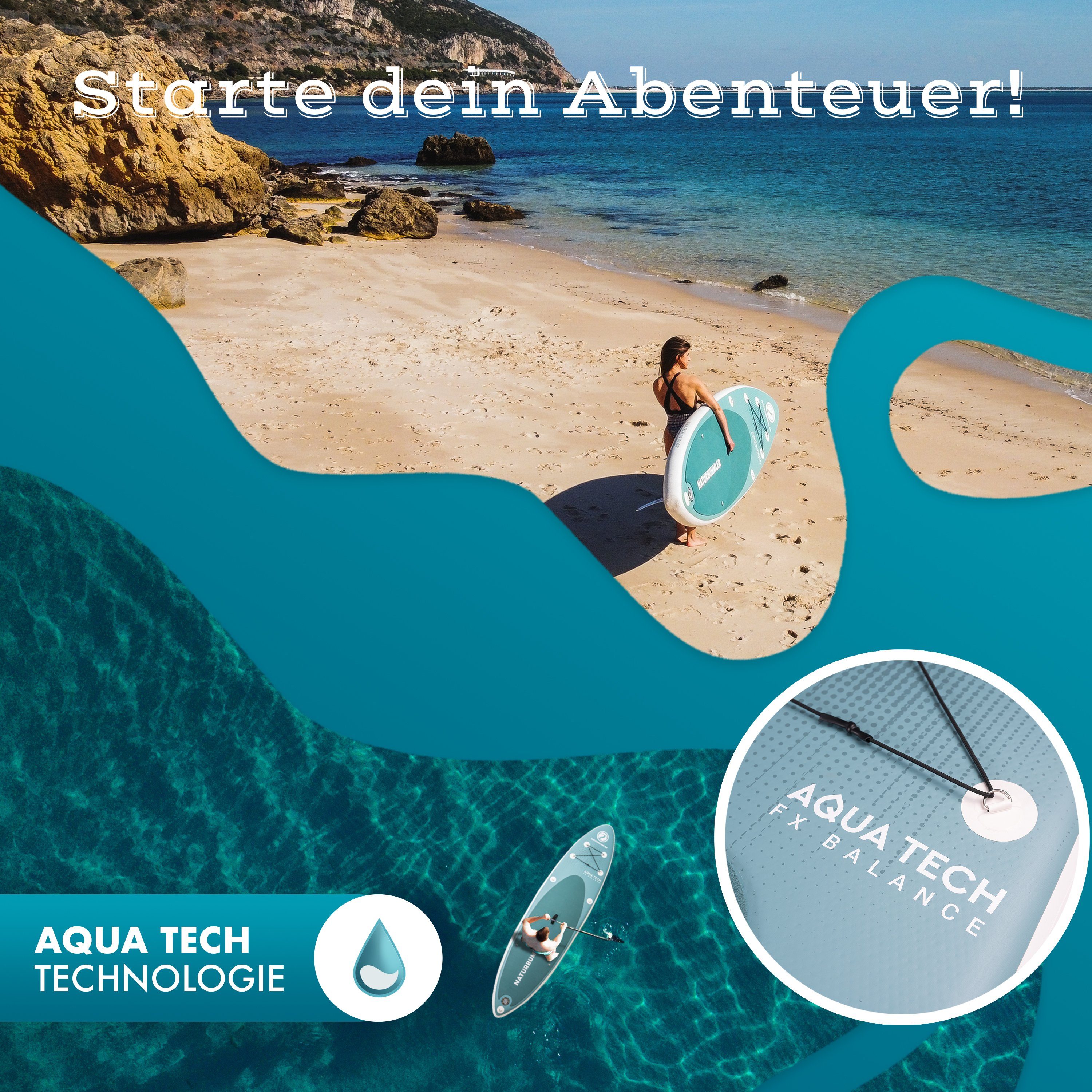 Naturbummler SUP-Board CO2 Neutral 330 x 81 x 15 cm Stand Up Paddle Deutsche Brand, (Set), für Anfänger & Fortgeschrittene – SUP Board Komplett Set