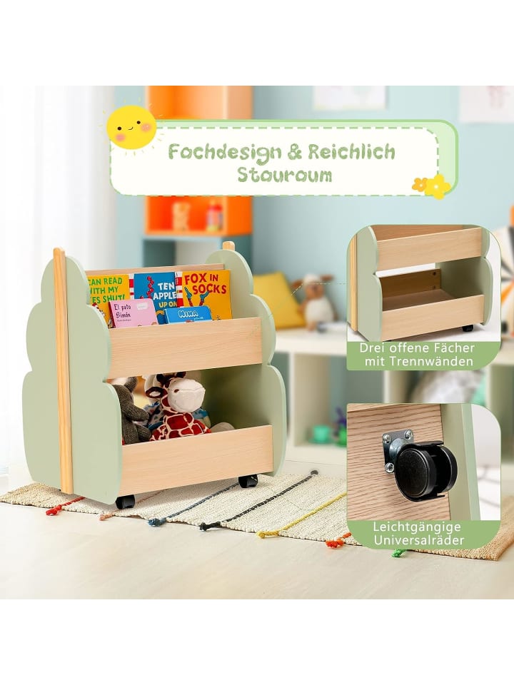 COSTWAY Spielzeugregal auf Rollen 2 Ebenen in Grün günstig kaufen 52 cm