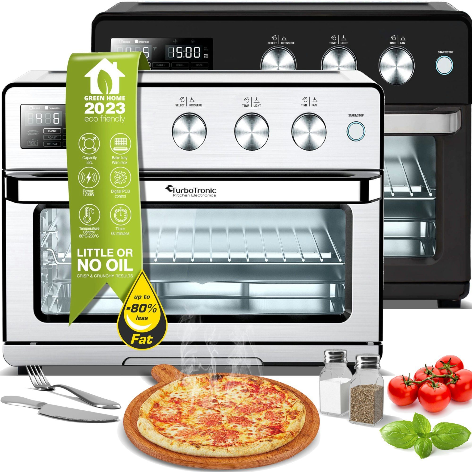 TurboTronic by Z-Line Minibackofen Digitaler Heißluftofen XXL, AF32DRD -32 Liter mit Drehspieß 4in1
