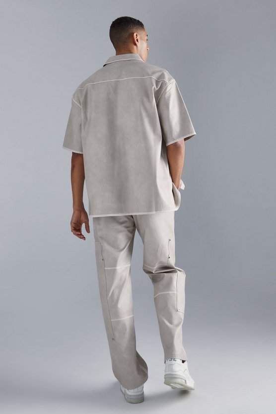 Kastiges Oversize PU-Hemd mit Acid-Waschung