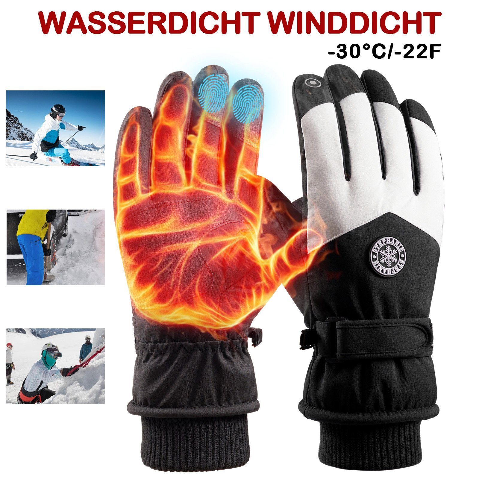 BTTO Skihandschuhe Handschuhe Damen Herren Winter,Skihandschuhe,Winterhandschuhe Wasserdichte Touchscreen Handschuhe,für Skifahren Laufen Radfahren