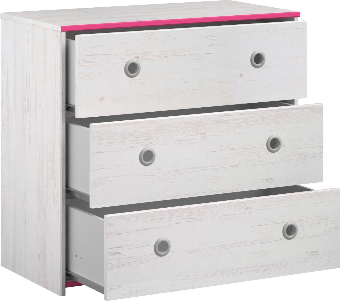 Parisot Jugendzimmer-Set Smoozy, (Set, 3-St., Hochbett mit Schreibtisch, Kleiderschrank und Schubkastenkommode)