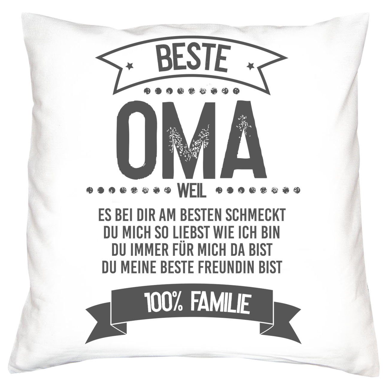 Soreso® Dekokissen (Made in Deutschland) Geschenke Set für Oma, Deko-Kissen mit Füllung, Liebesbeweis für Partner, Langlebiger Druck, Waschechte Farben