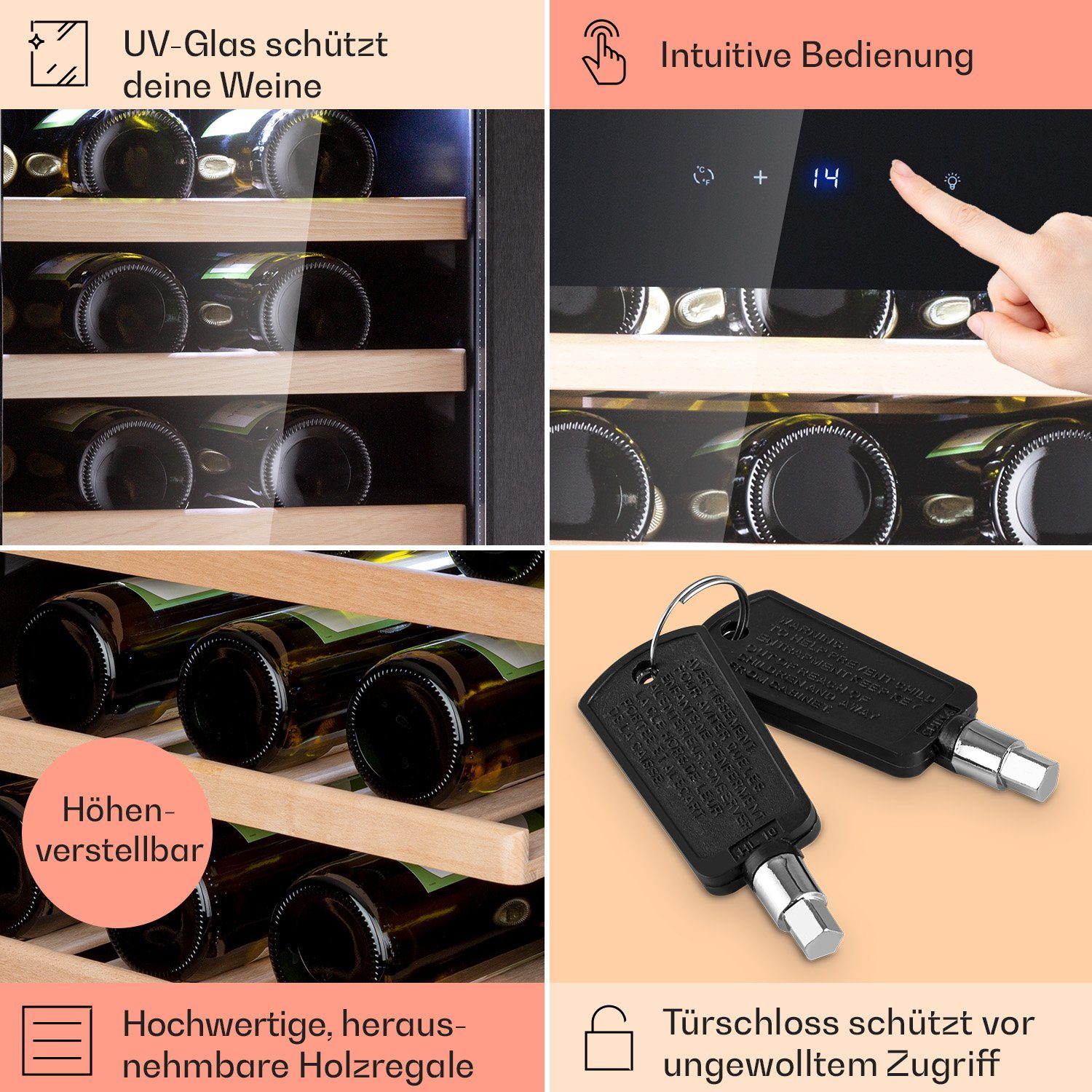 Klarstein Weinkühlschrank Barossa 38 Uno, für 38 Standardflaschen á 0,75l,Wein Flaschenkühlschrank Weintemperierschrank Weinschrank Kühlschrank