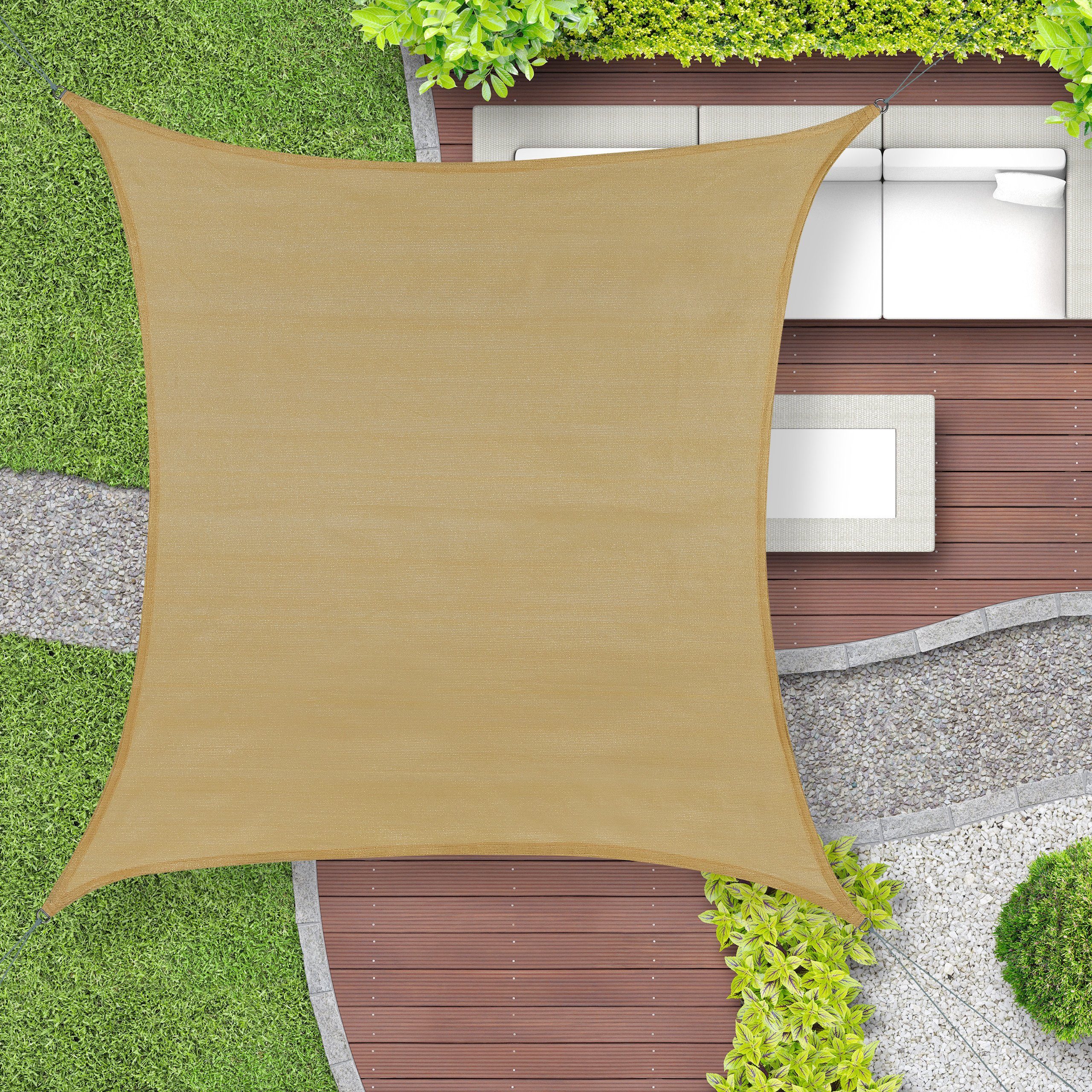 relaxdays Sonnensegel Quadratisches HDPE Sonnensegel sand, 2 x 2 m