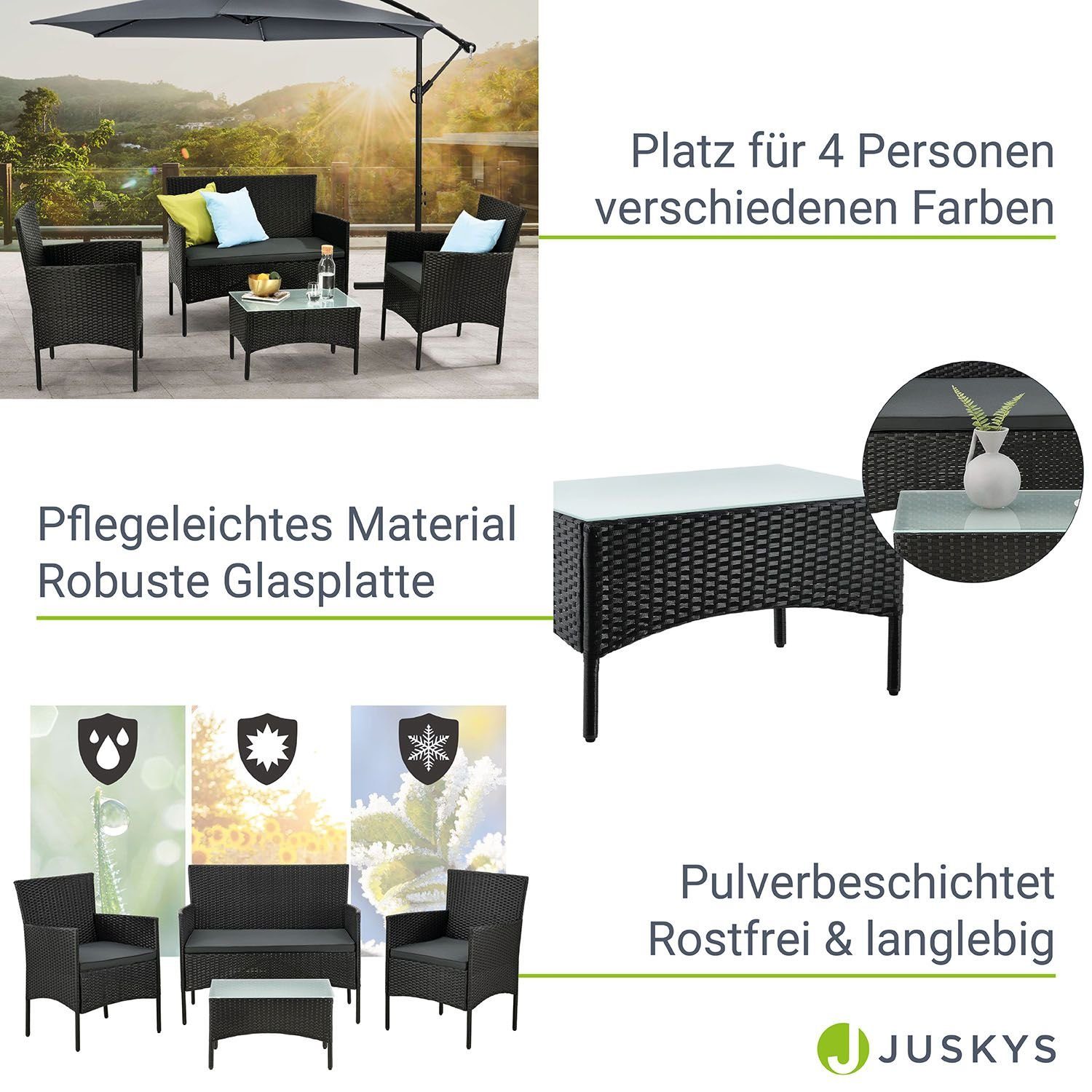 Juskys Gartenlounge-Set Fort Myers, wetterfeste Polyrattan Sitzgruppe für 4 Personen