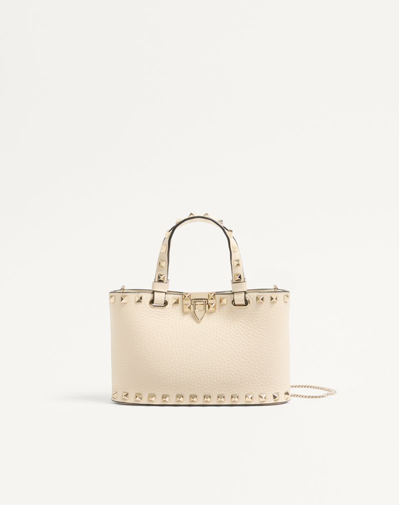 Mini Rockstud indkøbstaske i granatrødt kalveskind