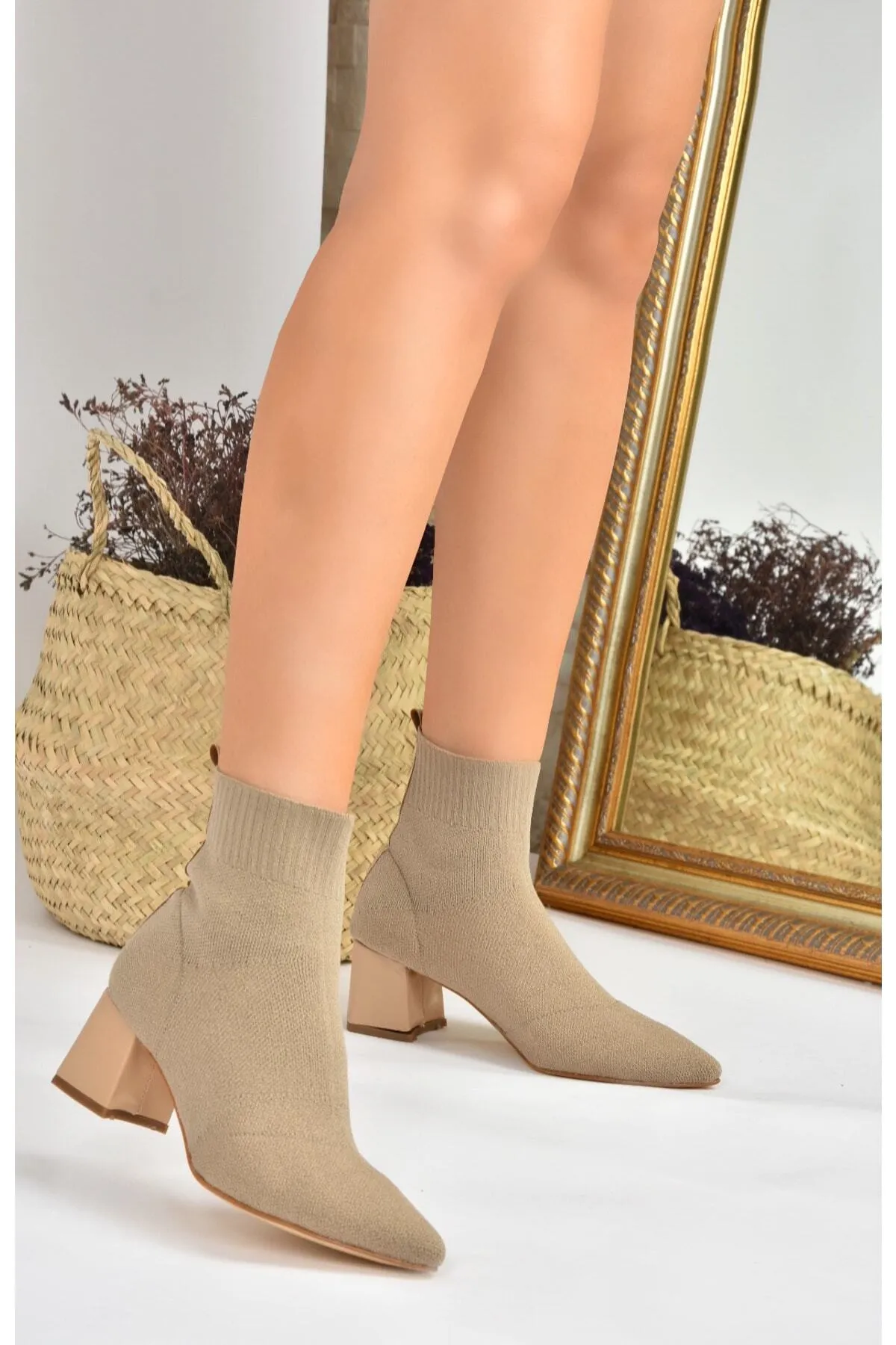 Fox Shoes  Nerzstrick-Damenstiefel mit dickem Absatz L422763057