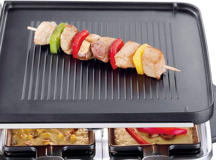 Severin Raclette RG 2373, 8 Raclettepfännchen, 1700 W, Naturgrillstein, Gussplatte, Temperaturregler, Antihaftbeschichtung