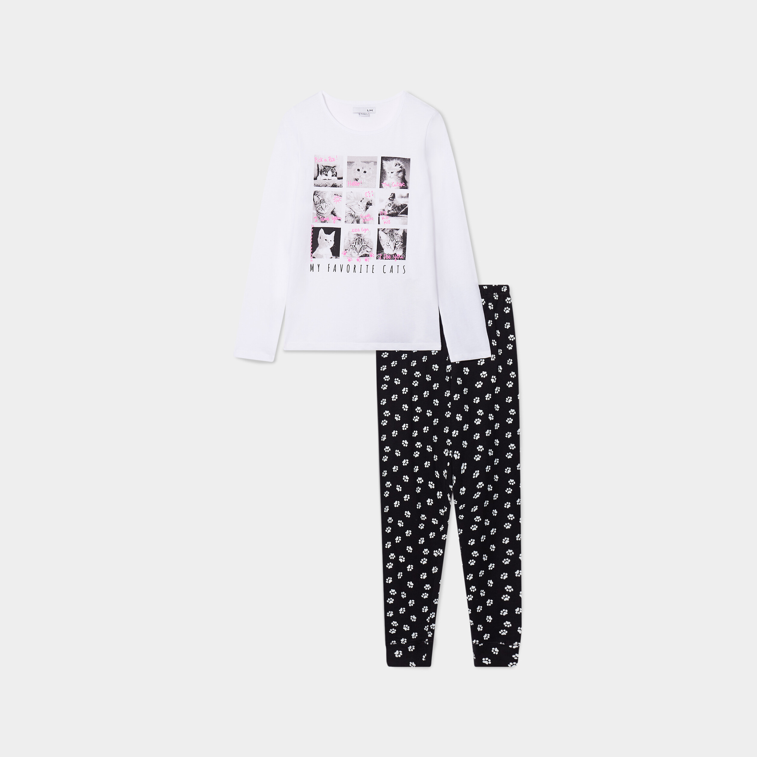 Ensemble pyjama pantalon resserré coton blanc fille | La Halle