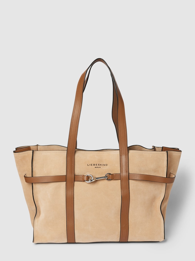 Shopper mit Label-Details Modell 'Mara' in sand