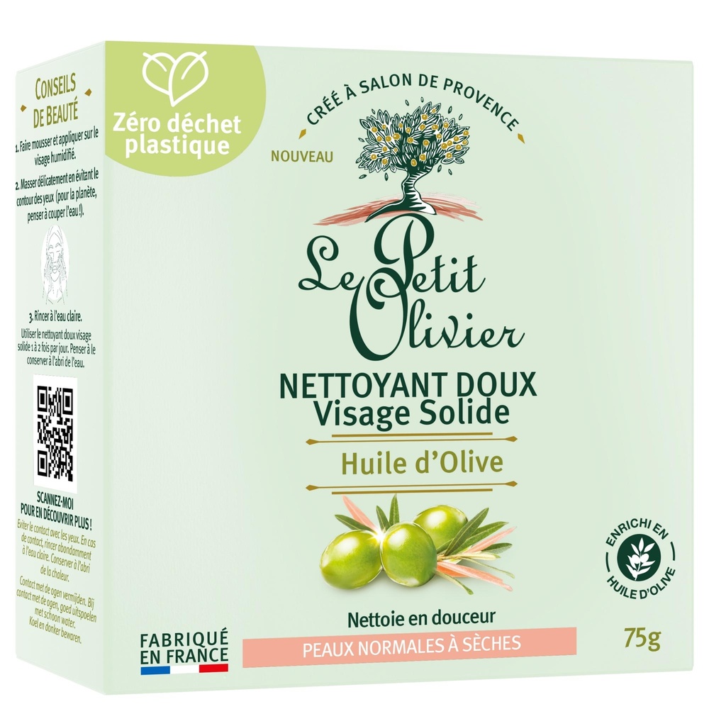 le petit olivier Nettoyant Doux Visage Solide Huile d'Olive Nettoyant Doux Solide - Peaux Normales à Sèches