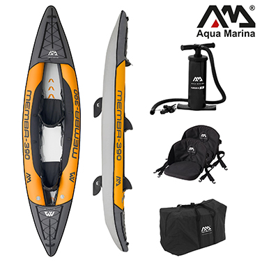 PureHaven Aqua Marina Kajak 390x90 cm für 2 Personen mit Luftsitz verstellbarer Lehne Transporttasche Reparaturset Handpumpe strapazierfähig Orange/Anthrazit