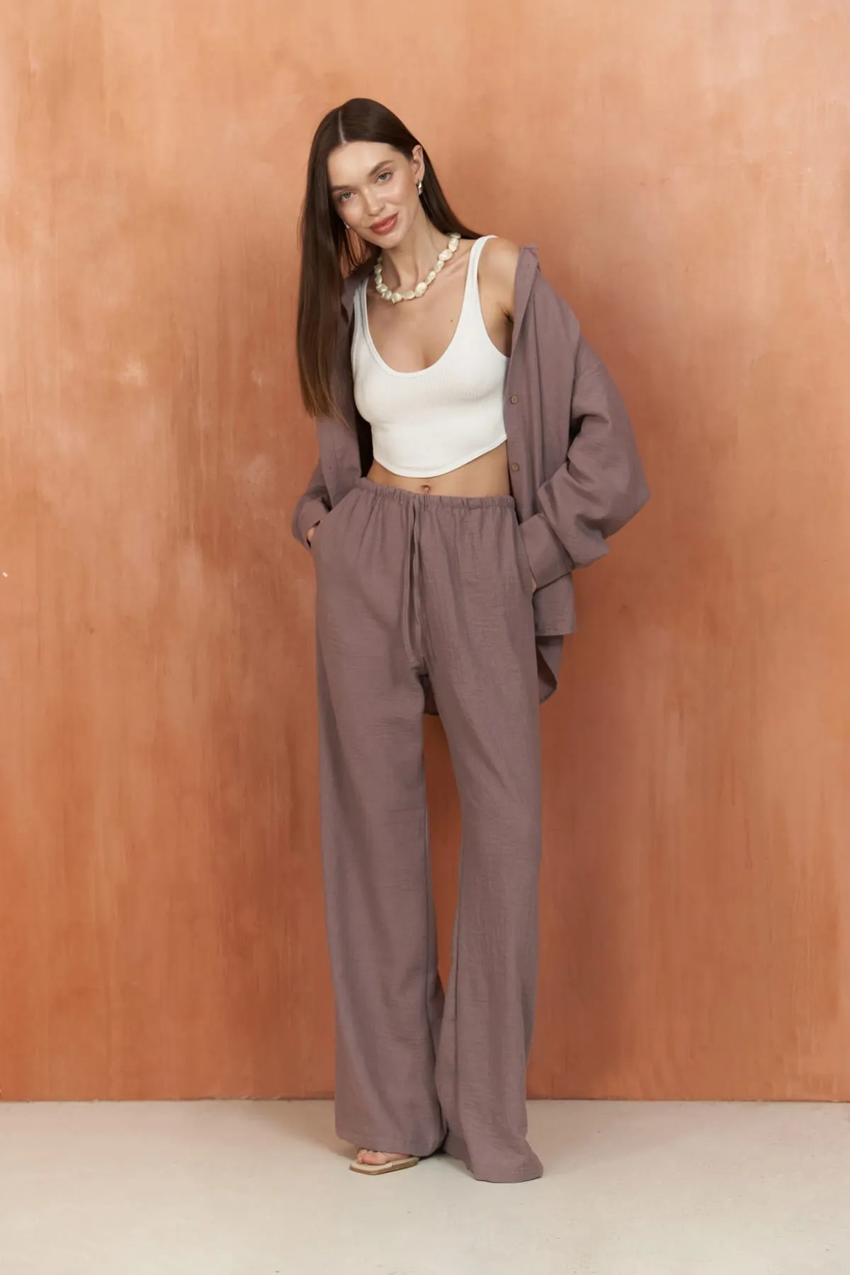BOHEMAİ  Pedasa – Lilafarbenes Hemd-Hosen-Set