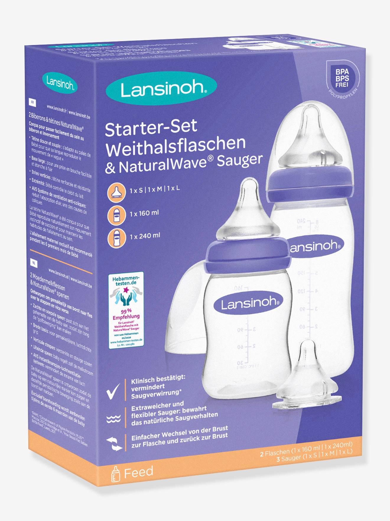 Set starter biberons et tétines LANSINOH NaturalWave® transparent/lilas