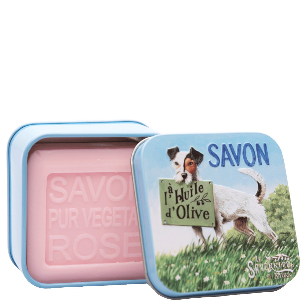 La savonnerie de nyons Savon 100g Rose et Boîte Métal Jack Russel Savon