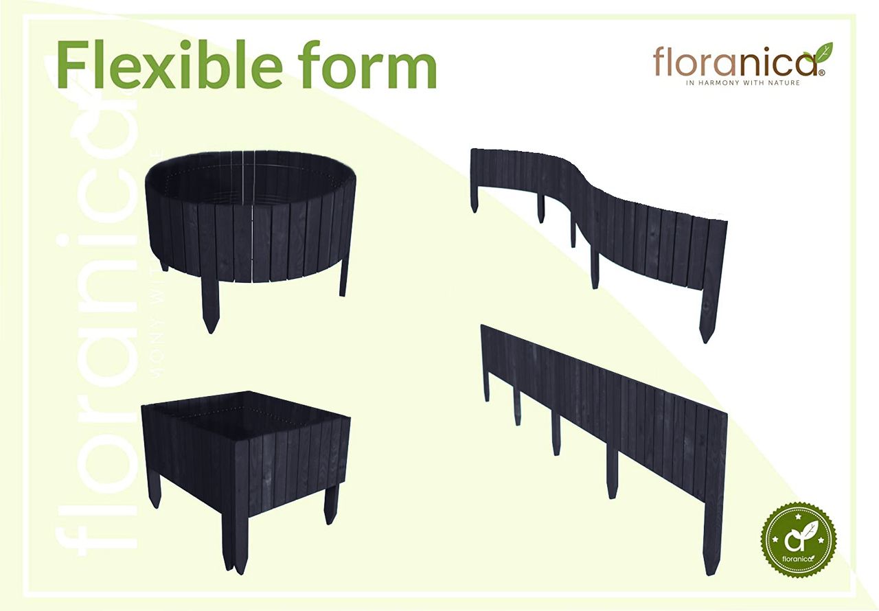 Pemicont Floranica Rollborder II Flexibler Holzzaun 203cm Höhe: 30cm Anthrazit Imprägniert Kiefernholz Beeteinfassung Rasenkante Palisade Umzäunung für Obstgärten Beete Wege