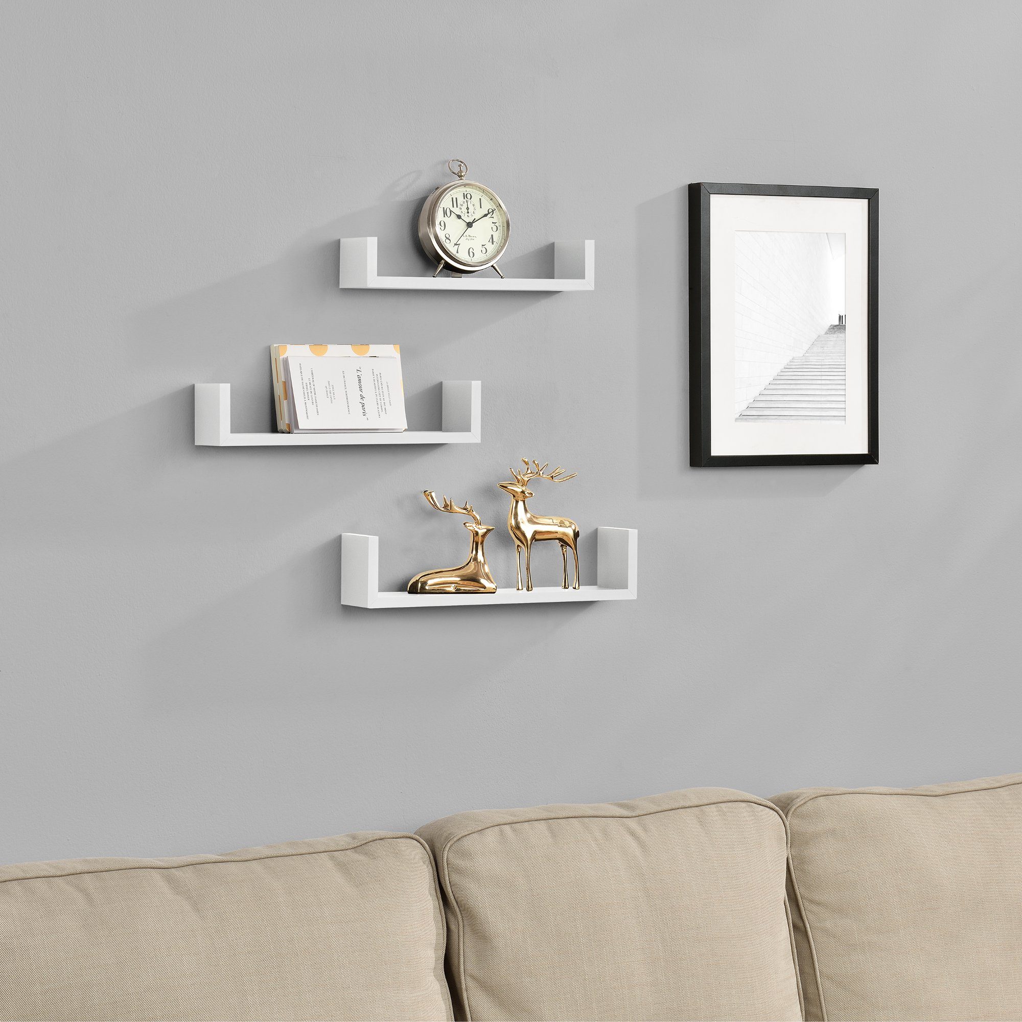 en.casa Wandregal, Set, Greiz Hängeregal Wandboard 3er Set Weiß