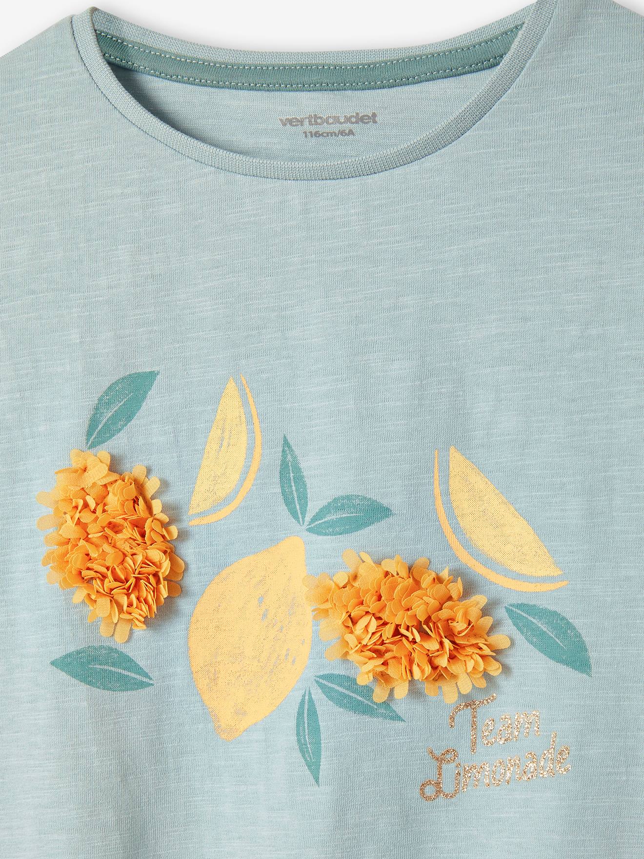 T-shirt fille animation relief et détails irisés fille rayé marine