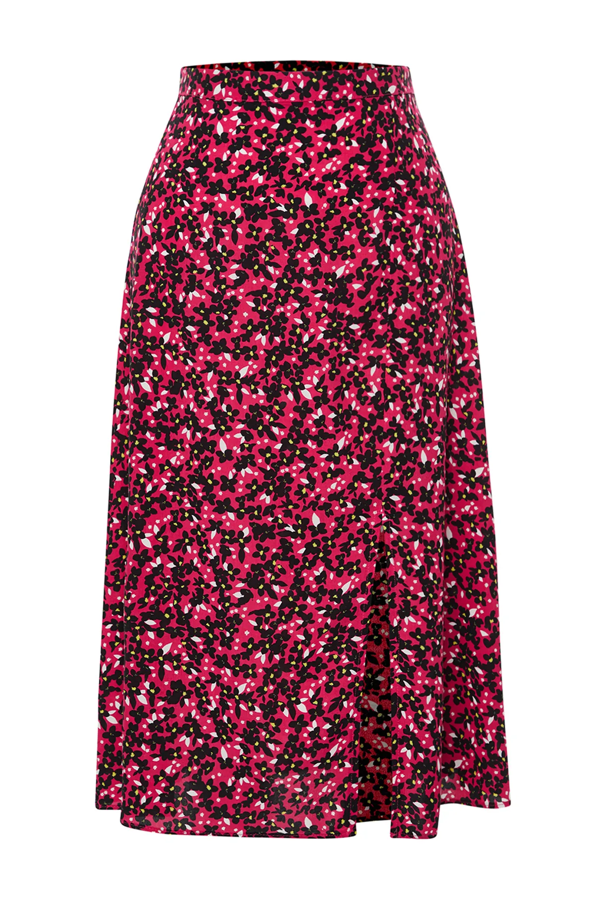 Trendyol Collection  Rosa gewebter Midirock aus Viskosestoff mit Blumenmuster und Schlitzdetail TWOSS20ET0230