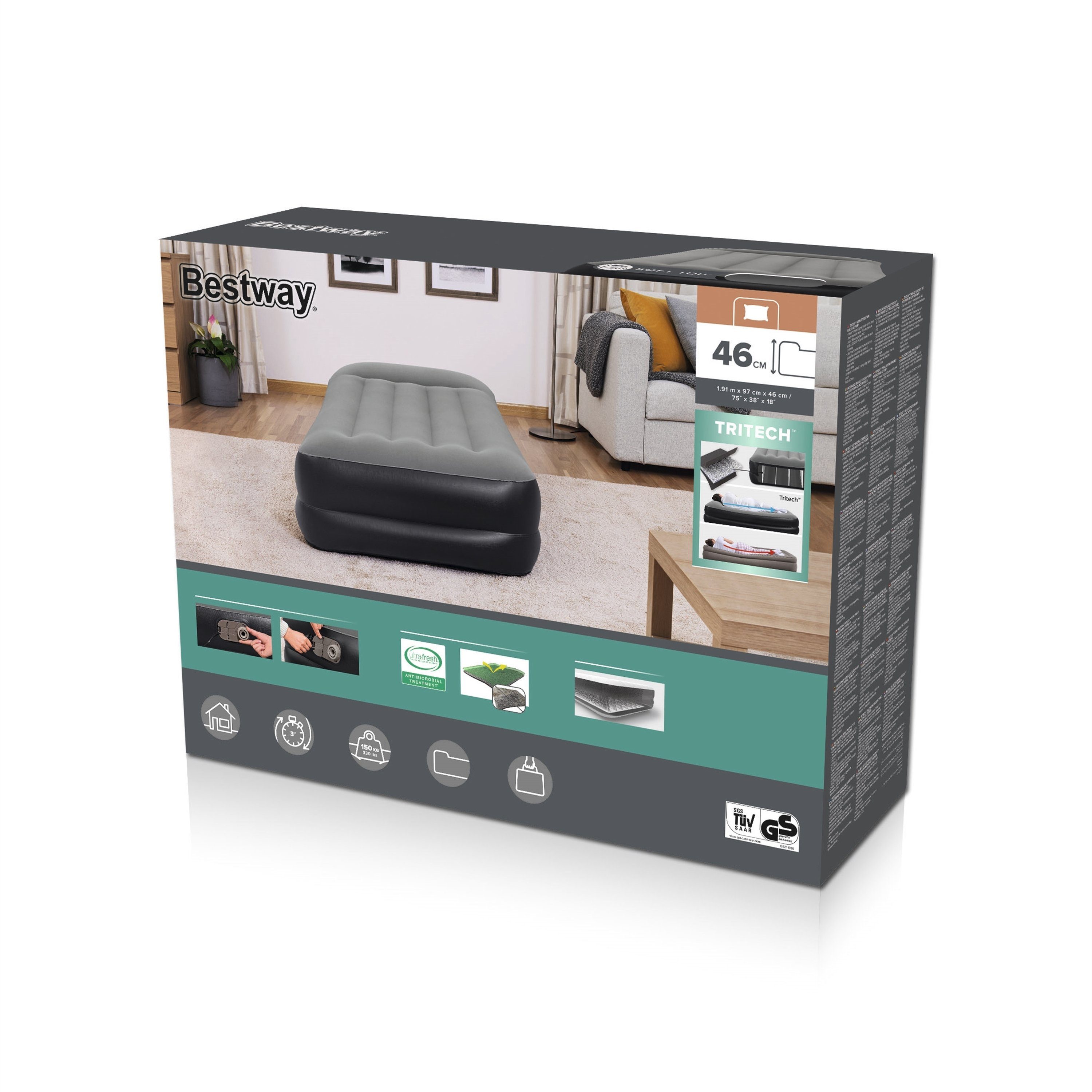 Bestway Luftbett Lufmatratze mit eingebauter Pumpe TRITECH 67401, mit Luft-Ablassfunktion