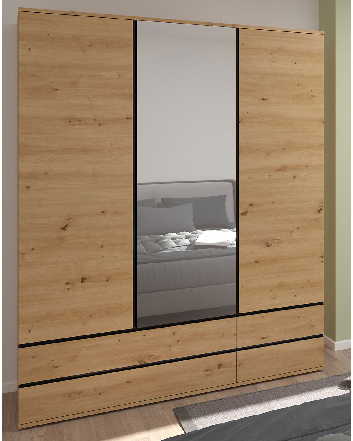 Kleiderschrank Naxos Drehtürenschrank Spiegel 165cm artisan eiche schwarz matt