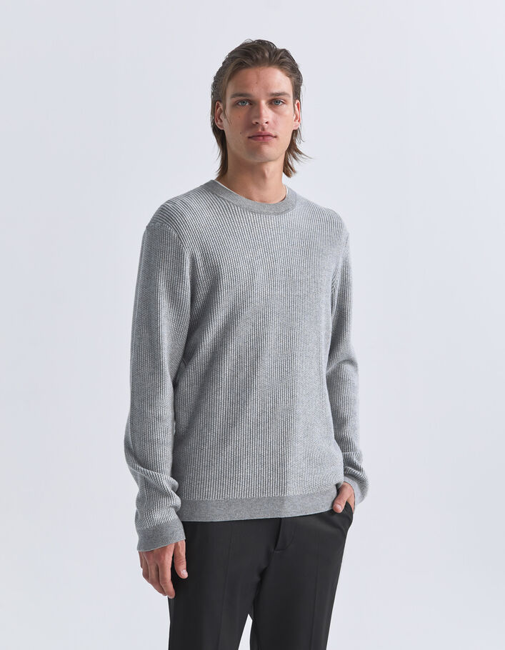 Pull gris tricot relief gaufré Homme